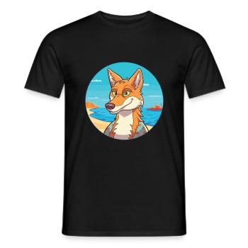 Coyote Watercolor Cartoon Kawaii Clipart Animal - Men's T-Shirt - black - Front - AI Model Male 178 light (178cm)