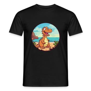 Dinosaure aquarelle dessin animé Kawaii Clipart Animal - T-shirt homme - noir - Devant - AI Model Male 178 light (178cm)