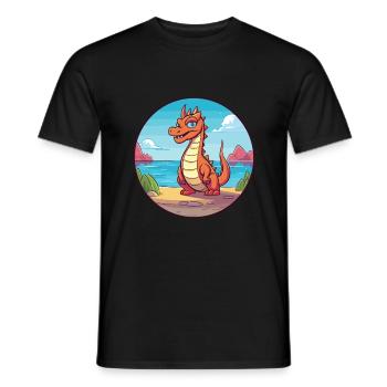 Dragon Watercolor Cartoon Kawaii Clipart Animal - Men's T-Shirt - black - Front - AI Model Male 178 light (178cm)