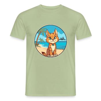 Luchs Aquarell Cartoon Kawaii Clipart Tier - Männer T-Shirt - Sage - Vorne - AI Model Male 178 light (178cm)