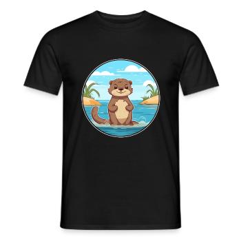 Otter Watercolor Cartoon Kawaii Clipart Animal - Men's T-Shirt - black - Front - AI Model Male 178 light (178cm)