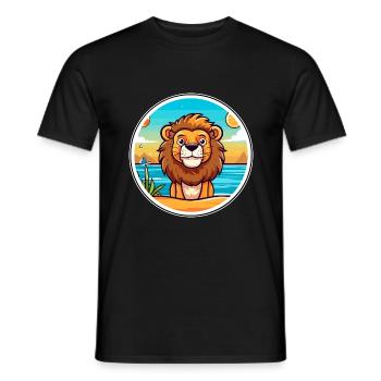 Lion Watercolor Cartoon Kawaii Clipart Animal - Men's T-Shirt - black - Front - AI Model Male 178 light (178cm)