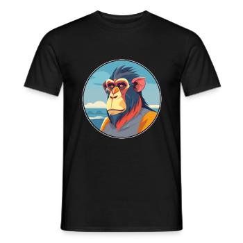 Mandrill aquarelle dessin animé Kawaii Clipart Animal - T-shirt homme - noir - Devant - AI Model Male 178 light (178cm)