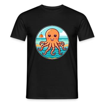 Poulpe aquarelle dessin animé kawaii Clipart Animal - T-shirt homme - noir - Devant - AI Model Male 178 light (178cm)