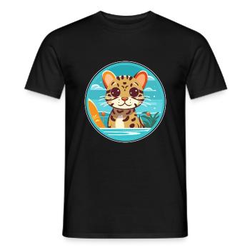 Ocelot Watercolor Cartoon Kawaii Clipart Animal - Men's T-Shirt - black - Front - AI Model Male 178 light (178cm)