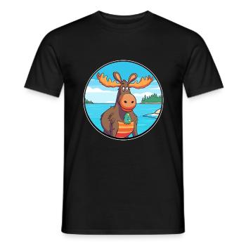 Moose Watercolor Cartoon Kawaii Clipart Animal - Men's T-Shirt - black - Front - AI Model Male 178 light (178cm)