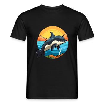 Orca Watercolor Cartoon Kawaii Clipart Animal - Men's T-Shirt - black - Front - AI Model Male 178 light (178cm)