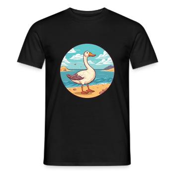 Oie aquarelle dessin animé Kawaii Clipart Animal - T-shirt homme - noir - Devant - AI Model Male 178 light (178cm)