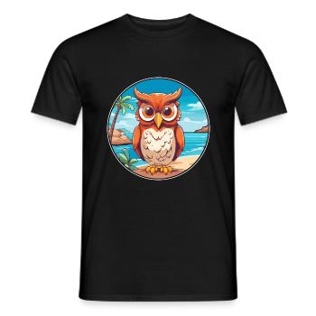 Owl Watercolor Cartoon Kawaii Clipart Animal - Men's T-Shirt - black - Front - AI Model Male 178 light (178cm)