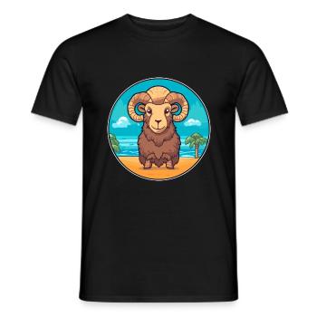 Ram Watercolor Cartoon Kawaii Clipart Animal - Men's T-Shirt - black - Front - AI Model Male 178 light (178cm)