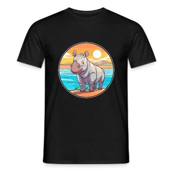 Rhino Watercolor Cartoon Kawaii Clipart Animal - Men's T-Shirt - black - Front - AI Model Male 178 light (178cm)