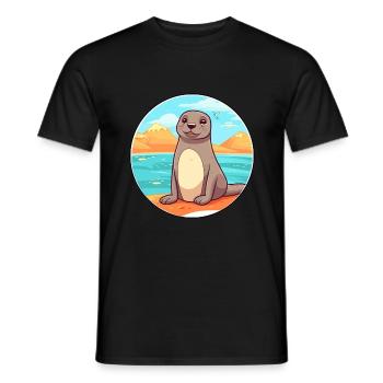 Seal Watercolor Cartoon Kawaii Clipart Animal - Men's T-Shirt - black - Front - AI Model Male 178 light (178cm)