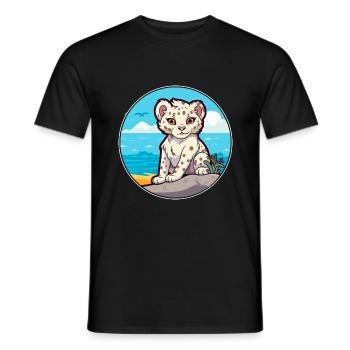 Léopard des neiges aquarelle dessin animé Kawaii Clipart animal de compagnie - T-shirt homme - noir - Devant - AI Model Male 178 light (178cm)