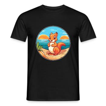 Squirrel Watercolor Cartoon Kawaii Clipart Animal - Men's T-Shirt - black - Front - AI Model Male 178 light (178cm)
