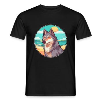 Wolf Watercolor Cartoon Kawaii Clipart Animal - Men's T-Shirt - black - Front - AI Model Male 178 light (178cm)