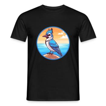 Blue Jay Watercolor Cartoon Kawaii Clipart Animal - Men's T-Shirt - black - Front - AI Model Male 178 light (178cm)