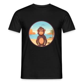 Babouin aquarelle dessin animé Kawaii Clipart Animal - T-shirt homme - noir - Devant - AI Model Male 178 light (178cm)