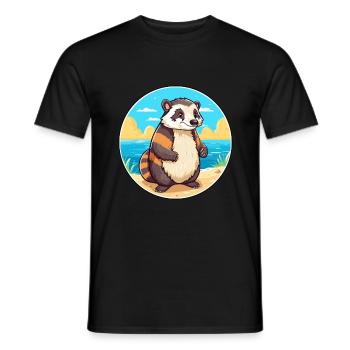 Blaireau Aquarelle Dessin Animé Kawaii Clipart Animal - T-shirt homme - noir - Devant - AI Model Male 178 light (178cm)