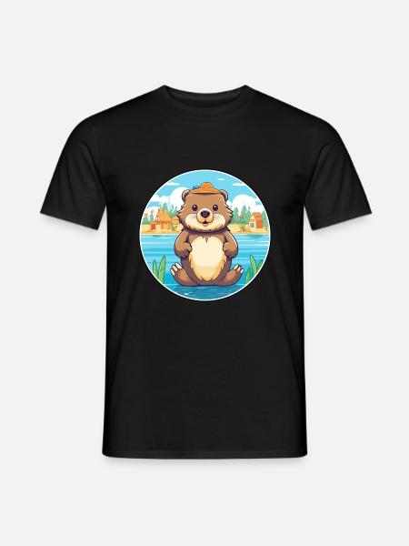 Biber Aquarell Cartoon Kawaii Clipart Tier - Männer T-Shirt - Schwarz