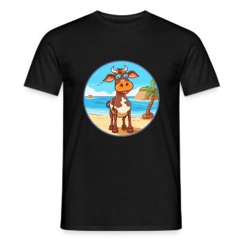 Vache aquarelle dessin animé kawaii clipart animal - T-shirt homme - noir - Devant - AI Model Male 178 light (178cm)