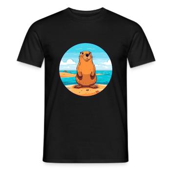 Und täglich grüßt das Murmeltier Aquarell Karikatur Kawaii Clipart Tier - Männer T-Shirt - Schwarz - Vorne - AI Model Male 178 light (178cm)