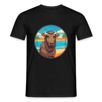 Buffalo Watercolor Cartoon Kawaii Clipart Animal - Men's T-Shirt - black - Front - AI Model Male 178 light (178cm)