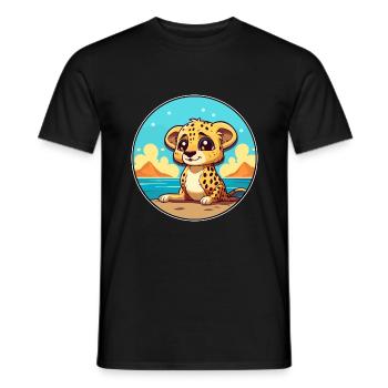 Cheetah Watercolor Cartoon Kawaii Clipart Animal - Men's T-Shirt - black - Front - AI Model Male 178 light (178cm)