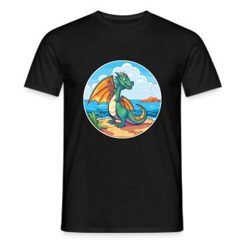 Dragon Watercolor Cartoon Kawaii Clipart Animal - Men's T-Shirt - black - Front - AI Model Male 178 light (178cm)