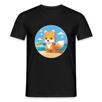Fox Watercolor Cartoon Kawaii Clipart Animal - Men's T-Shirt - black - Front - AI Model Male 178 light (178cm)