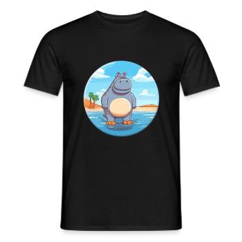Hippo Watercolor Cartoon Kawaii Clipart Animal - Men's T-Shirt - black - Front - AI Model Male 178 light (178cm)