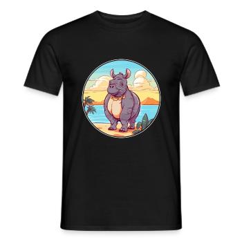 Rhino Watercolor Cartoon Kawaii Clipart Animal - Men's T-Shirt - black - Front - AI Model Male 178 light (178cm)