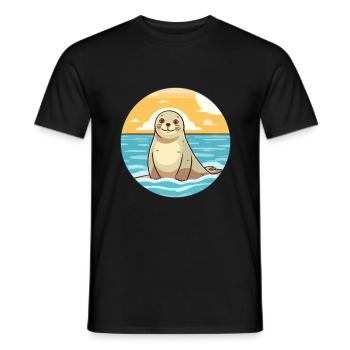 Seal Watercolor Cartoon Kawaii Clipart Animal - Men's T-Shirt - black - Front - AI Model Male 178 light (178cm)