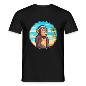 Chimpanzé aquarelle dessin animé Kawaii Clipart animal de compagnie - T-shirt homme - noir - Devant - AI Model Male 178 light (178cm)