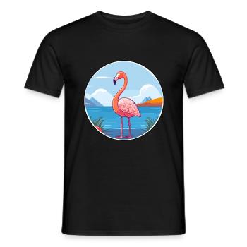 Flamant rose aquarelle dessin animé Kawaii Clipart Animal - T-shirt homme - noir - Devant - AI Model Male 178 light (178cm)