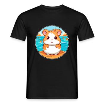 Hamster aquarelle dessin animé Kawaii Clipart Animal - T-shirt homme - noir - Devant - AI Model Male 178 light (178cm)