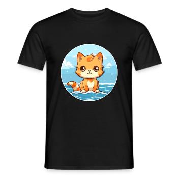 Chaton aquarelle dessin animé Kawaii Clipart Animal - T-shirt homme - noir - Devant - AI Model Male 178 light (178cm)