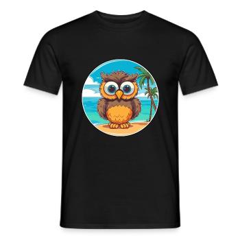 Owl Watercolor Cartoon Kawaii Clipart Animal - Men's T-Shirt - black - Front - AI Model Male 178 light (178cm)