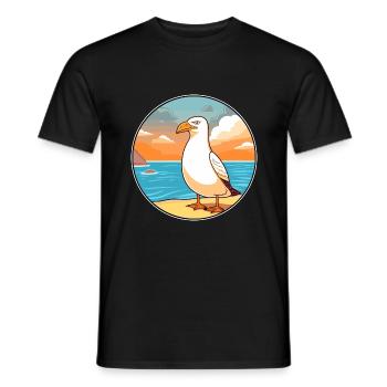 Seagull Watercolor Cartoon Kawaii Clipart Animal - Men's T-Shirt - black - Front - AI Model Male 178 light (178cm)