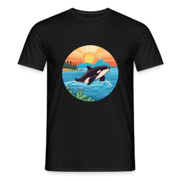 Orca Watercolor Cartoon Kawaii Clipart Animal - Men's T-Shirt - black - Front - AI Model Male 178 light (178cm)