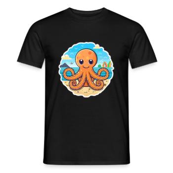 Poulpe aquarelle dessin animé kawaii Clipart Animal - T-shirt homme - noir - Devant - AI Model Male 178 light (178cm)