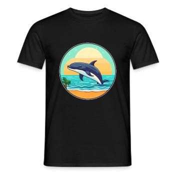 Baleine aquarelle dessin animé Kawaii Clipart Animal - T-shirt homme - noir - Devant - AI Model Male 178 light (178cm)