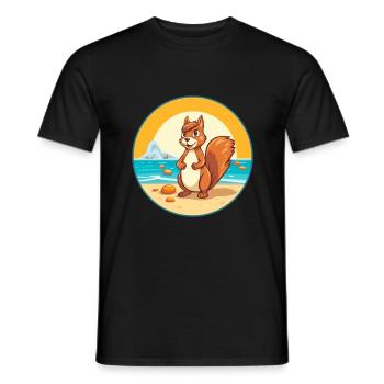 Squirrel Watercolor Cartoon Kawaii Clipart Animal - Men's T-Shirt - black - Front - AI Model Male 178 light (178cm)