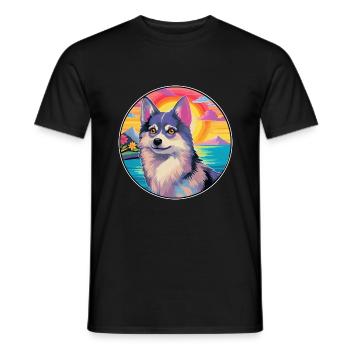 Alaskan Klee Kai Chien Race Coloré Dessin Animé Waterc - T-shirt homme - noir - Devant - AI Model Male 178 light (178cm)