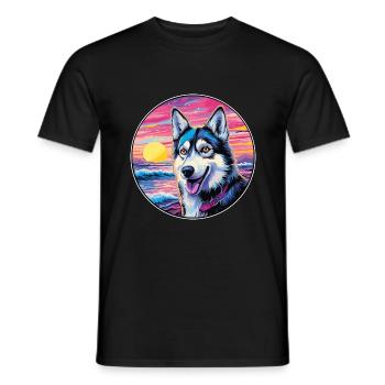 Alaskan Husky Dog Breed Colorful Cartoon Watercolo - Men's T-Shirt - black - Front - AI Model Male 178 light (178cm)