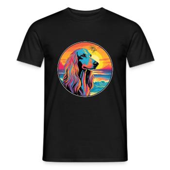 Afghan Hound chien race coloré dessin animé aquarelle - T-shirt homme - noir - Devant - AI Model Male 178 light (178cm)