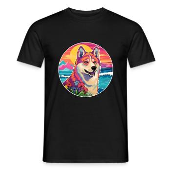 Akita Inu Hunderasse Bunte Karikatur Aquarell - Männer T-Shirt - Schwarz - Vorne - AI Model Male 178 light (178cm)