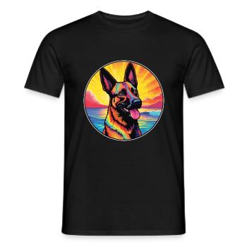 Race de chien malinois belge coloré dessin animé Waterc - T-shirt homme - noir - Devant - AI Model Male 178 light (178cm)