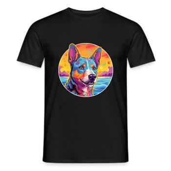 Race de chien de bétail australien Coloré Cartoon Eau - T-shirt homme - noir - Devant - AI Model Male 178 light (178cm)