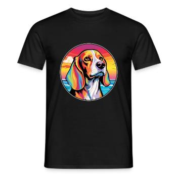 Beagle Harrier Dog Breed Colorful Cartoon Watercol - Men's T-Shirt - black - Front - AI Model Male 178 light (178cm)