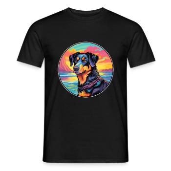 Beauceron chien race coloré dessin animé aquarelle - T-shirt homme - noir - Devant - AI Model Male 178 light (178cm)